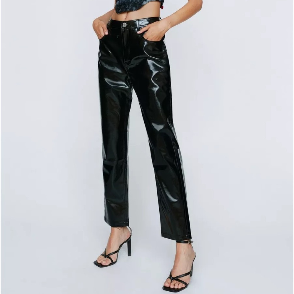 Nasty Gal - Straight Leg Faux Black Leather Pants size 0